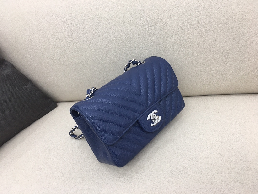 Small Classic Flap Caviar Bag A01116 Dark Blue/Silver